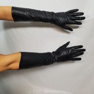 Long Length Vintage Women's Black Lambskin Leather Gloves Formal Attire X-Small